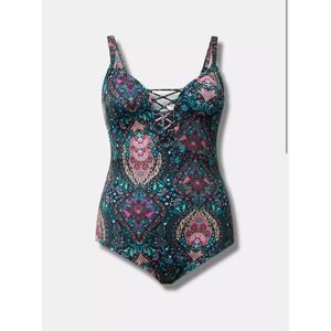 Torrid Wireless Plunge One-Pc Swimsuit Cosette Jaco Deep Black Sz 0 /L- 12 $89